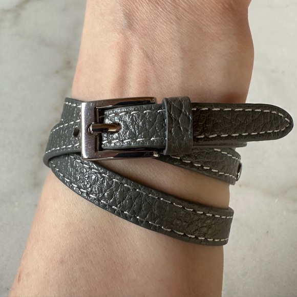 Grey leather Wrap Lock Bracelet | leather wrap charm bracelet - Picture 3 of 9